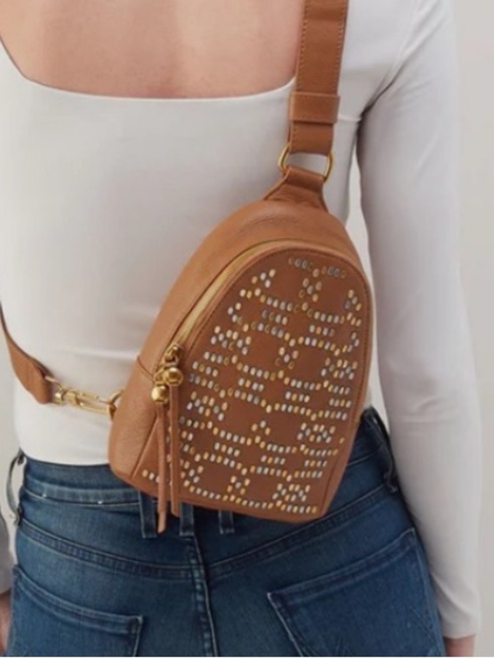 Hobo fern mettalic studs sling crossbody bag